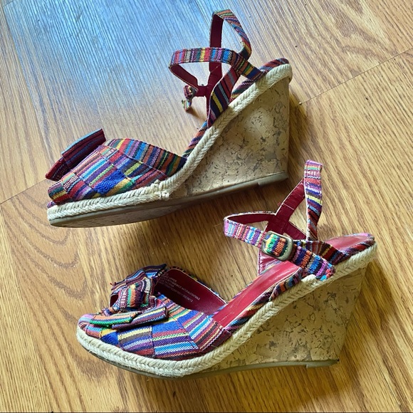 Merona Rainbow Striped Baja Wedge Cork Espadrilles - Picture 3 of 6